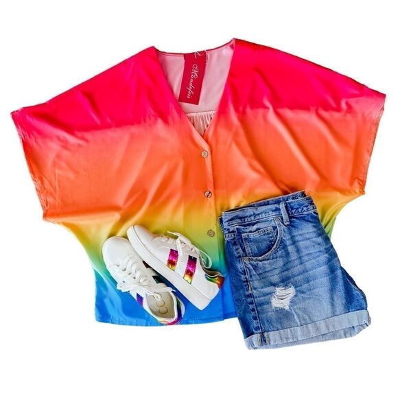 Colorful Striped Bat Wing Top - Picture 4 of 7